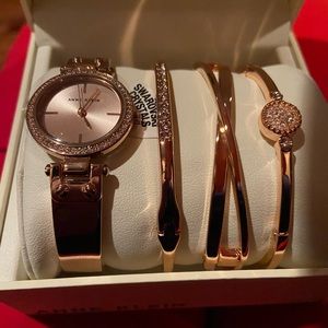 Anne Klein Women's Swarovski Crystal Accented Watch and Bracelet Set NWT